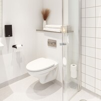 Habitación doble, baño privado | Baño | Toallas, jabón, champú y papel higiénico