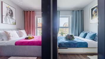 City Apartment | Desk, soundproofing, iron/ironing board, cots/infant beds