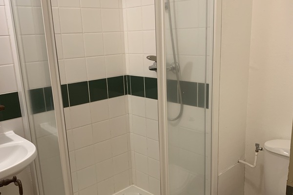Shower, hair dryer, soap, shampoo