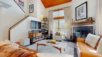 TV, fireplace, DVD player, video library