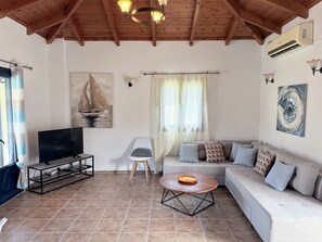Villa, 3 Bedrooms, Smoking, Private Pool | Living room - Linda's Villa In Unrivalled Position in Kournas - Amazing View! (Apokoronas)