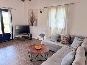 Villa, 3 Bedrooms, Smoking, Private Pool | Living room - Linda's Villa In Unrivalled Position in Kournas - Amazing View! (Apokoronas)