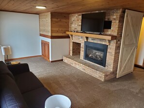 Smart TV, fireplace, stereo, computer monitors