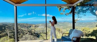 Glass Cabin in the Forest+270° view+ Hot Tub +Deck