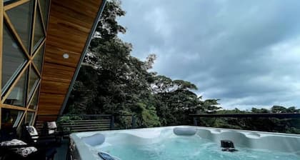 A-frame in the forest + Deck + Hot tub+ Fire place