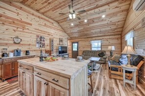 Cabin, Multiple Beds, Hot Tub (682 Old Comfort Ben) | Living area - Cozy Cabin Firepit and Grill & 10 Mins to Main St (Fredericksburg)