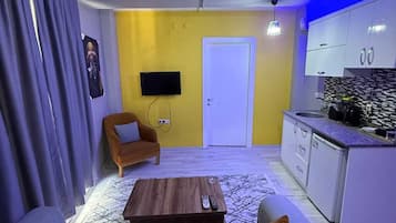 City Apartment | Private kitchen | Fridge, stovetop, cleaning supplies, paper towels