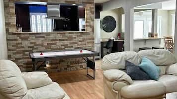 Smart TV, fireplace, video games, books