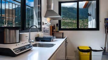 Fridge, microwave, oven, coffee/tea maker