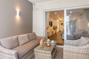 Family Apartment, 3 Bedrooms, 2 Bathrooms (Modern Beautiful Pool And Sea Apt) | Living area | TV - Modern Beautiful Pool And Sea Apt Qawra (St. Paul's Bay)