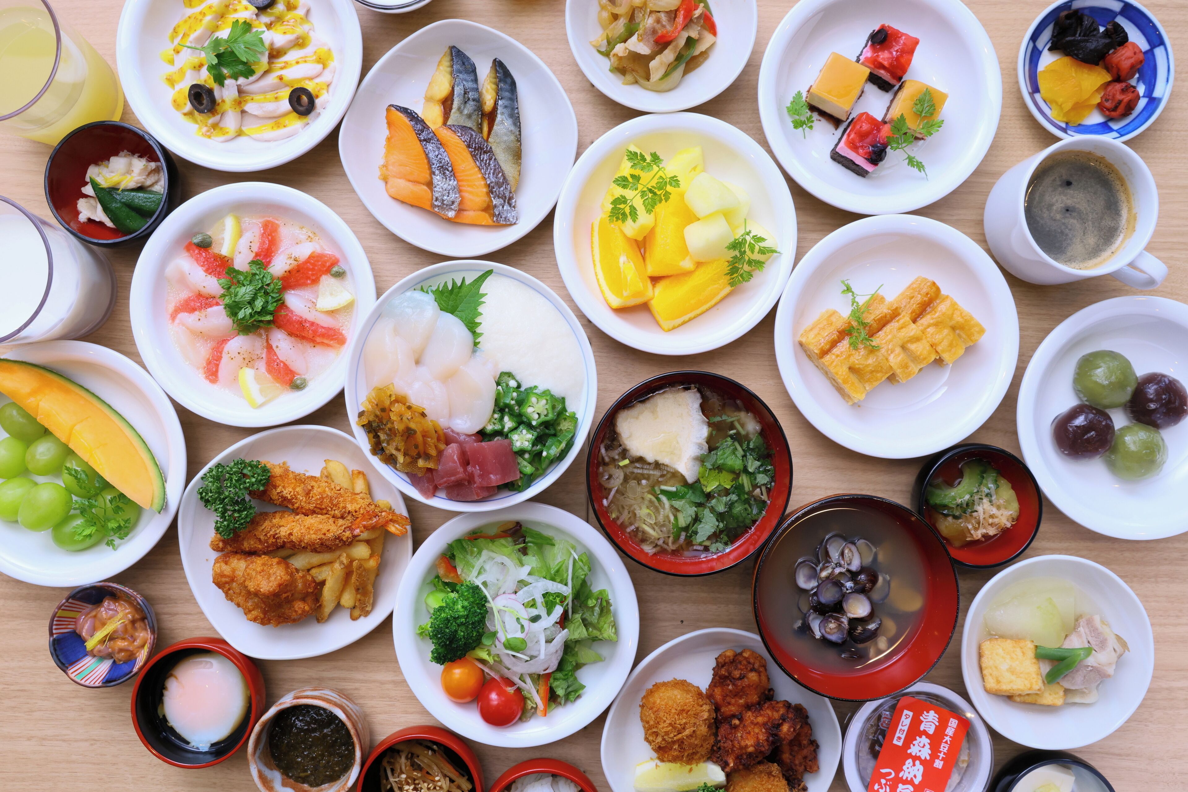 A variety of dishes arranged on a table.