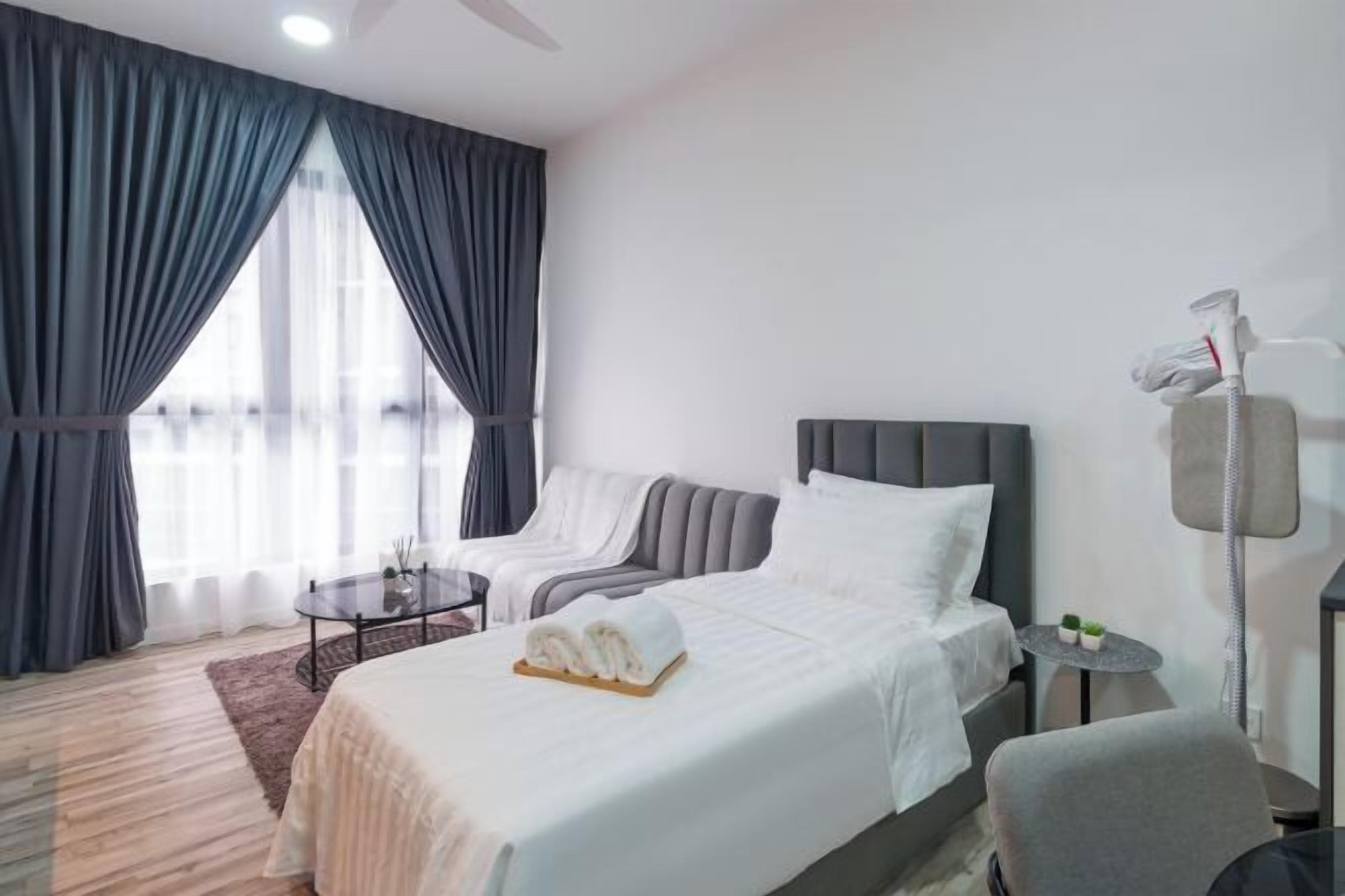 Desk, blackout curtains, iron/ironing board, free WiFi