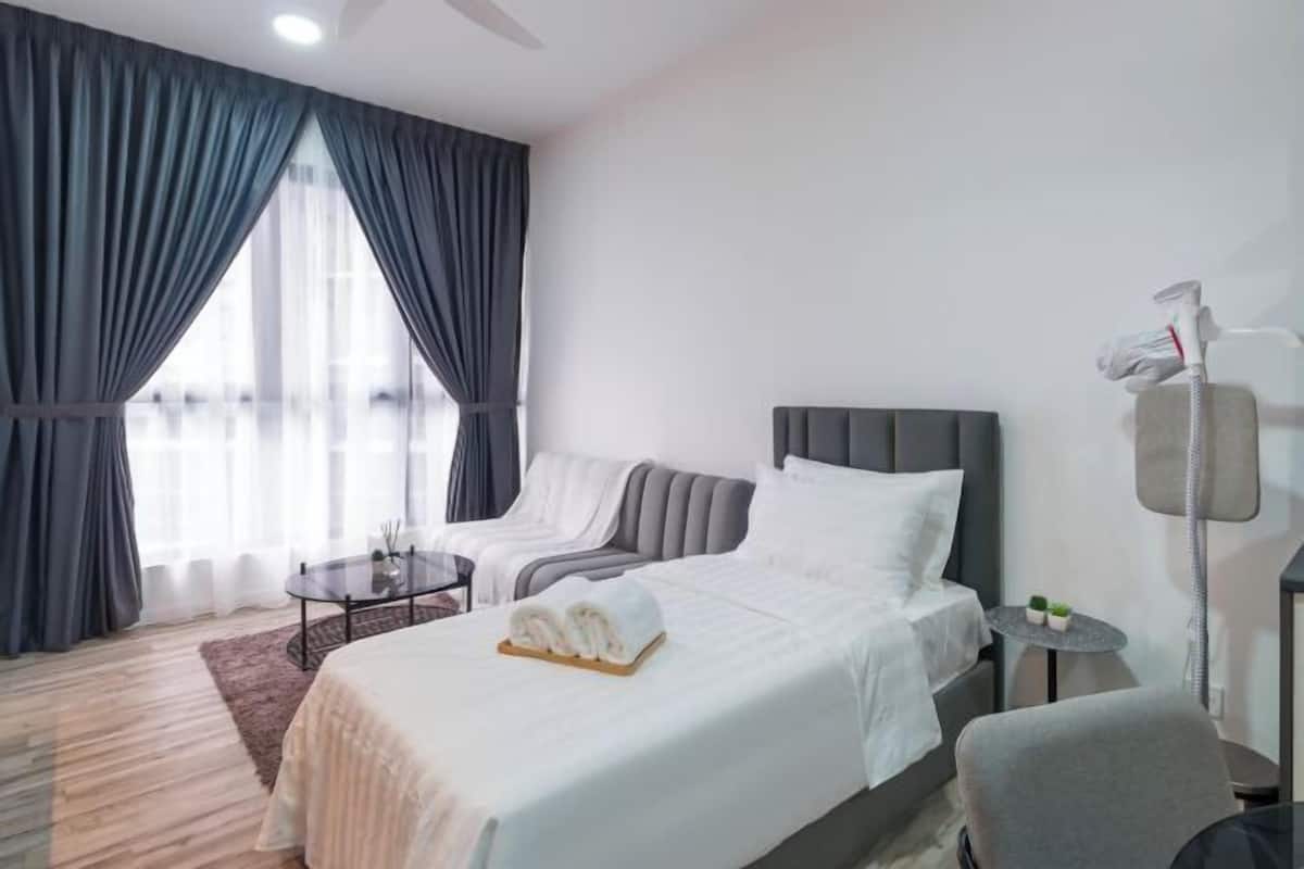 Desk, blackout curtains, iron/ironing board, free WiFi