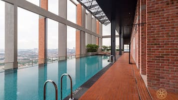 Outdoor pool, pool umbrellas, pool loungers