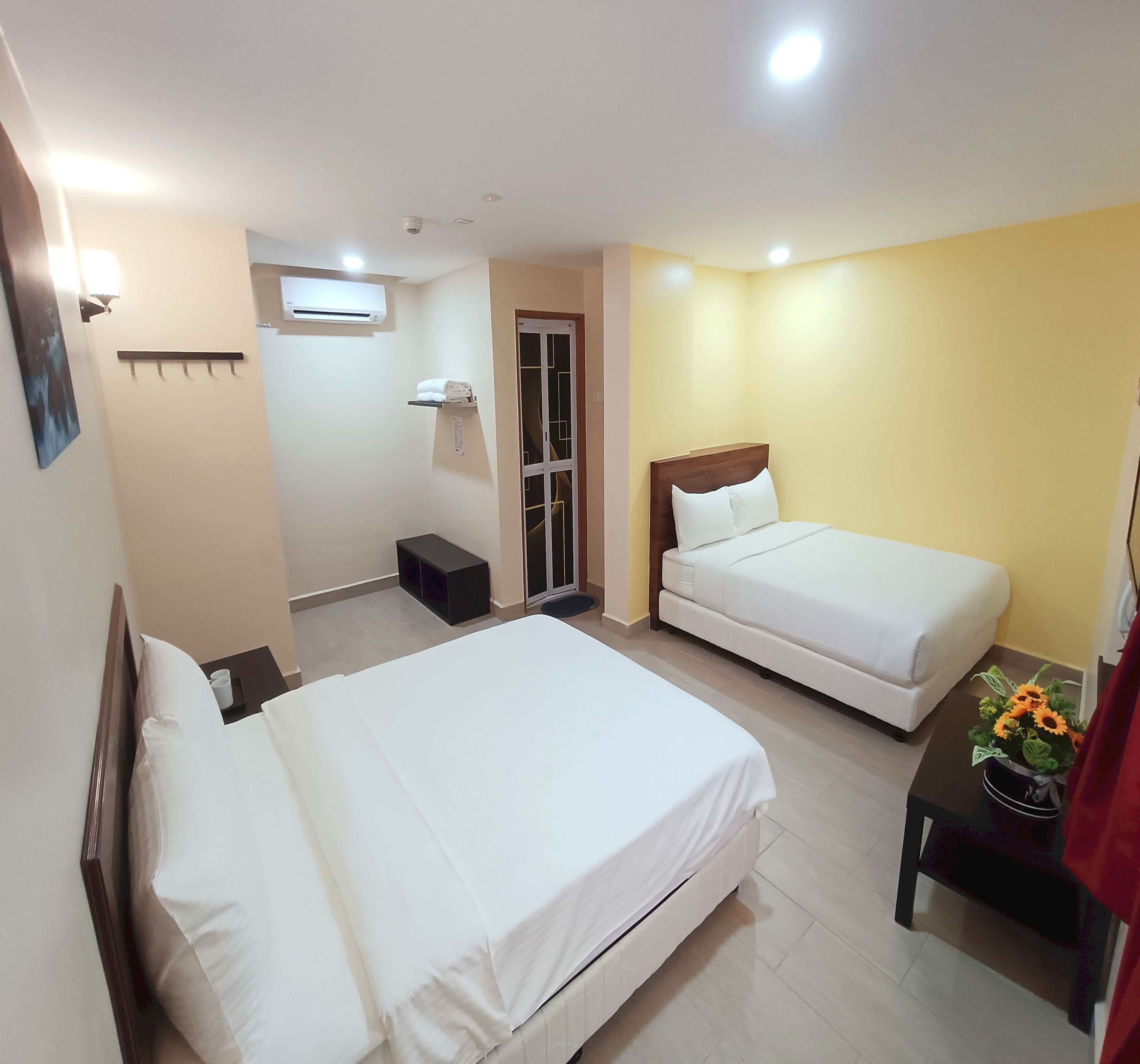 Desk, laptop workspace, free WiFi, bed sheets