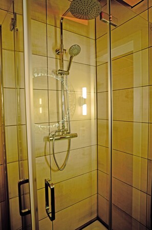 Shower, hair dryer, toilet paper