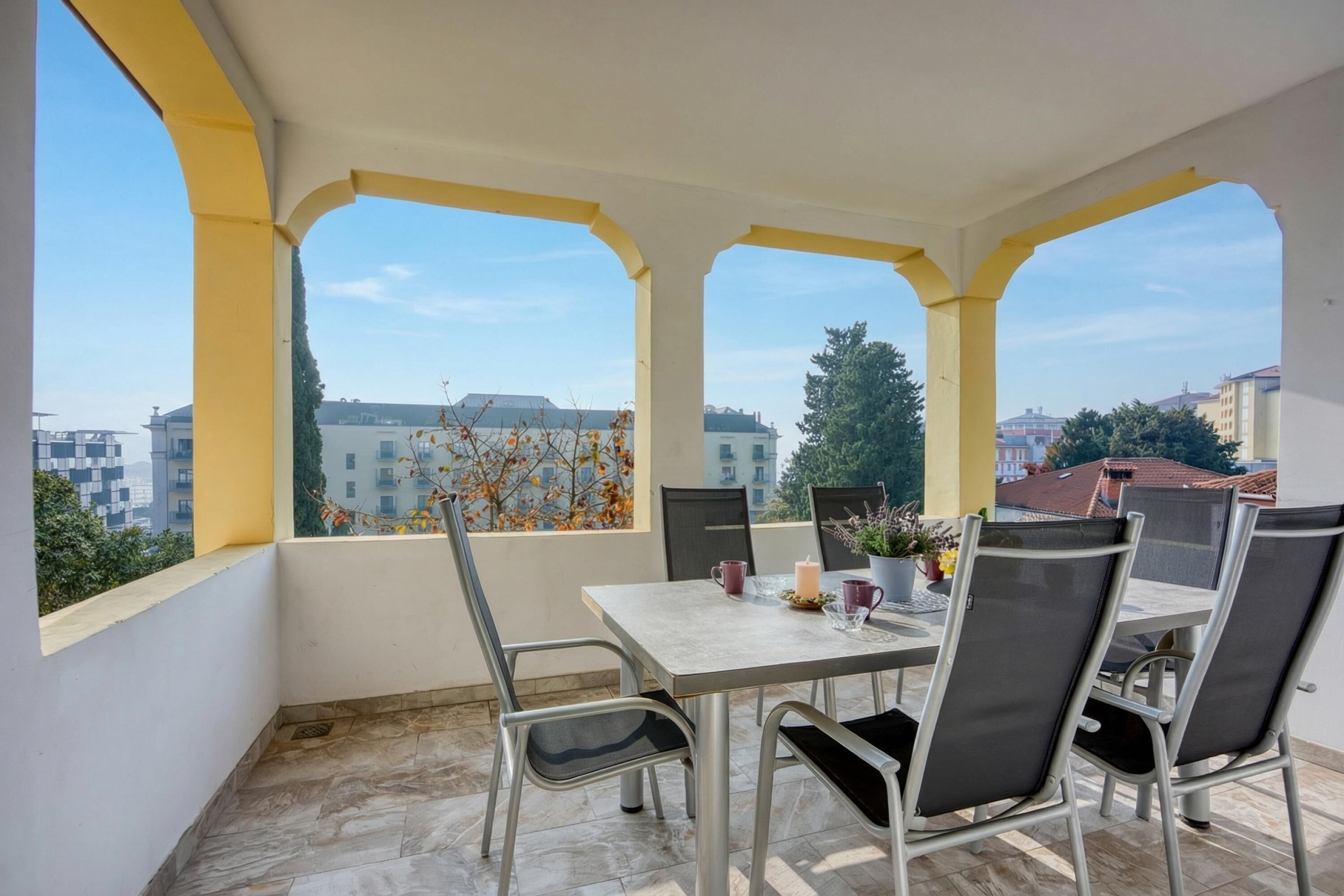 Family Apartment, Multiple Bedrooms, Mountainside (Villa Roma Portorose - 3 Balcony) | Outdoor dining