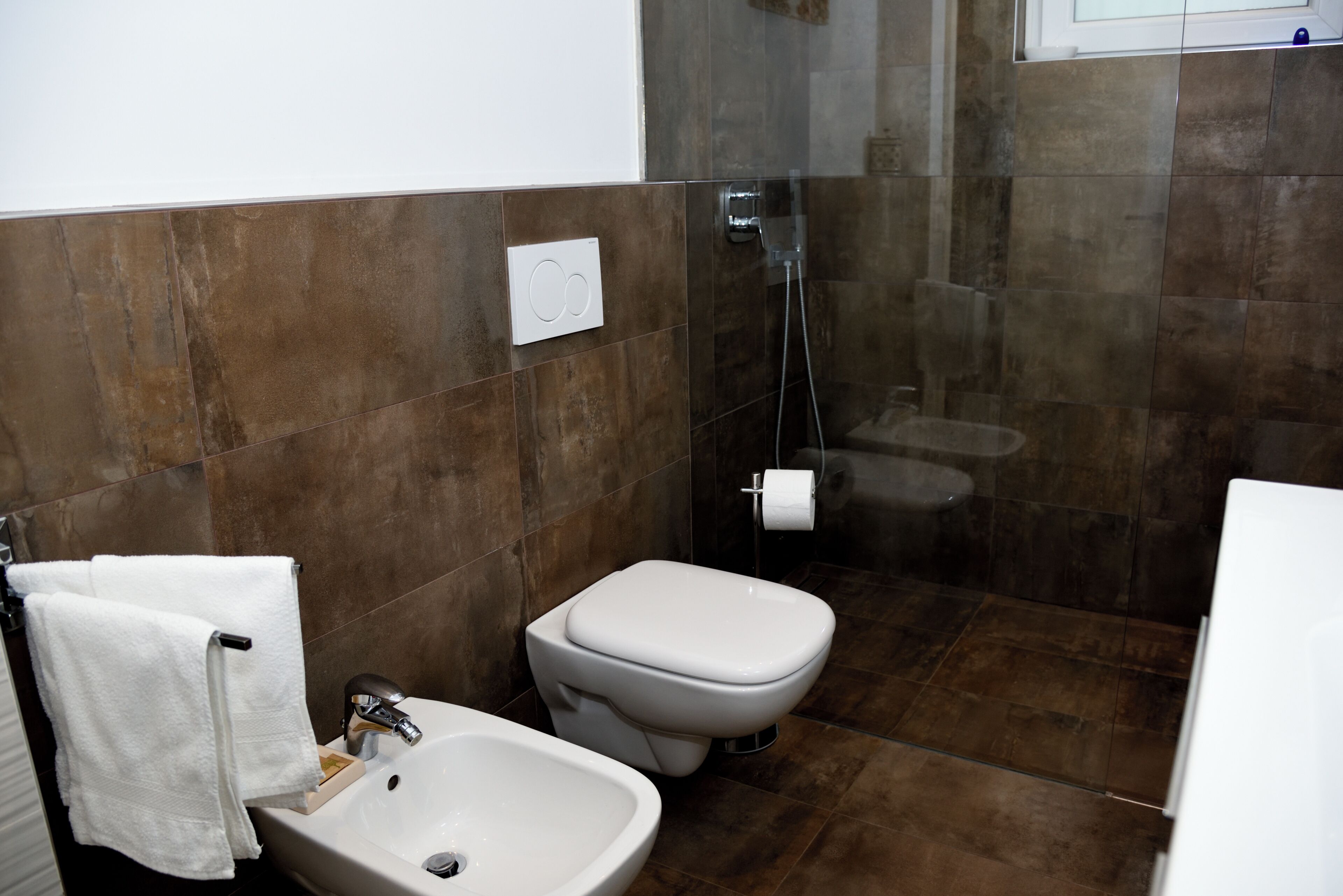 Shower, hair dryer, bidet, towels