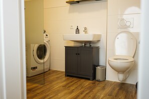 Dusche, Haartrockner, Handtücher, Seife