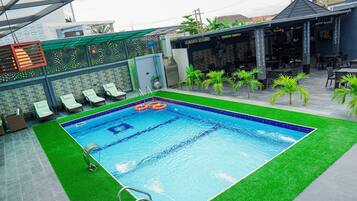 Outdoor pool, pool loungers