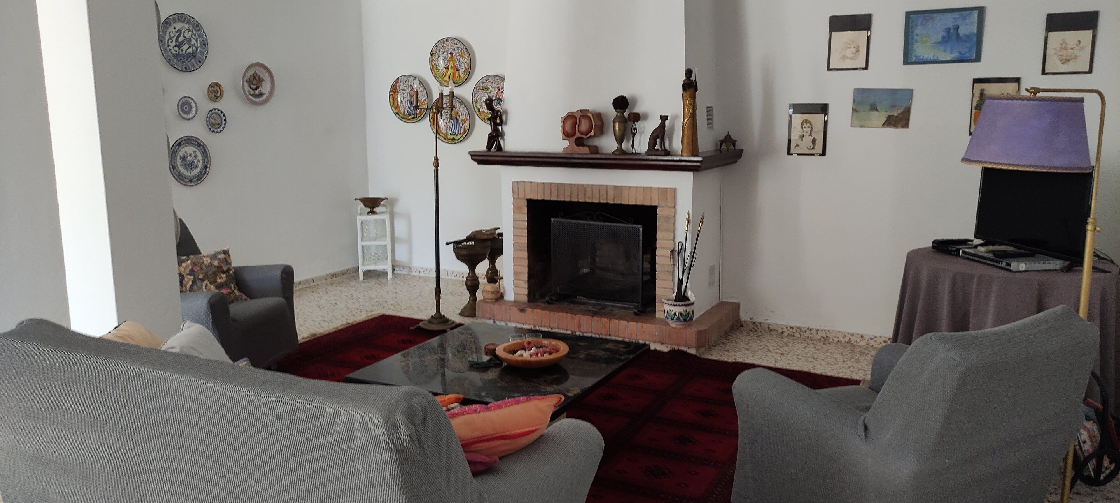 Smart TV, fireplace, DVD player, books