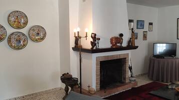 Smart-TV, Kamin, DVD-Player, Bücher