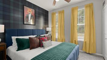 4 bedrooms, desk, iron/ironing board, travel crib