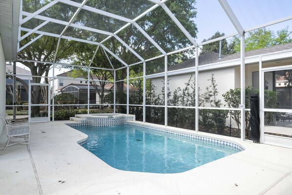 Outdoor pool, sun loungers