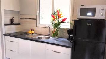 Réfrigérateur, micro-ondes, plaque de cuisson, bouilloire électrique