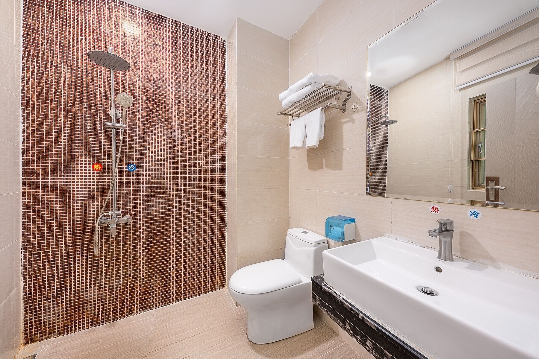premier room | bathroom | shower, rainfall showerhead, designer toiletries, hair dryer