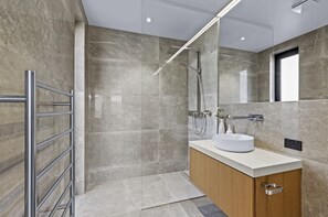 Shower, eco-friendly toiletries, hair dryer, towels