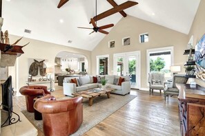 House, Multiple Beds, Pool Access (148 Starry Nt Combo) | Living area | Fireplace - Luxury Homes! With a Pool-jacuzzi-outdoor Kitchen! (Fredericksburg)