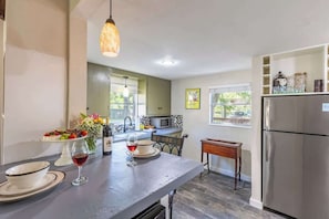 Cottage, 1 Queen Bed, Patio (413 W San - Tristian) | Private kitchen | Fridge, microwave, coffee/tea maker, toaster