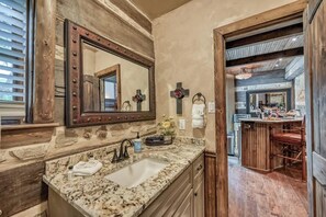 Cabin, 1 King Bed with Sofa bed, Hot Tub (315 Deer Rd Little R) | Bathroom | Towels, toilet paper