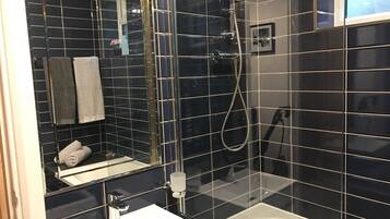 Hair dryer, towels, toilet paper