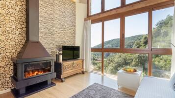 Televisio, takka, pöytätennispöytä