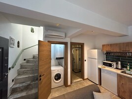 Basic Villa | Private kitchen | Full-sized fridge, microwave, oven, stovetop