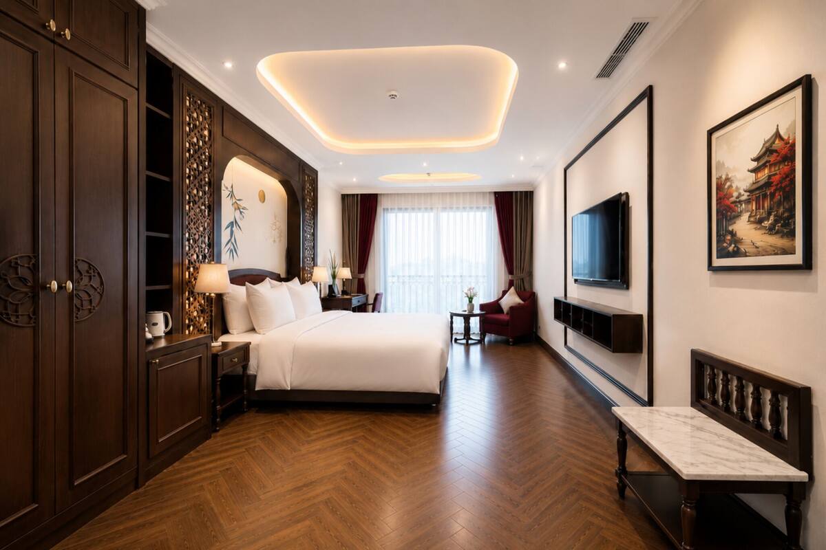 Premier Deluxe Double, Balcony, City View | Minibar, brankas, meja kerja, dan ruang kerja ramah laptop