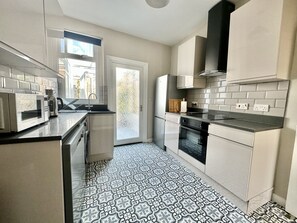 Fridge, microwave, oven, toaster