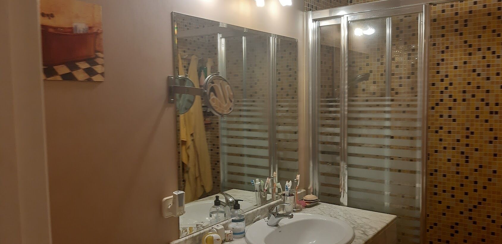 Douche, sèche-cheveux, serviettes fournies, papier toilette