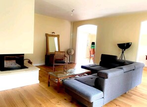 Fireplace, ping pong, books, stereo