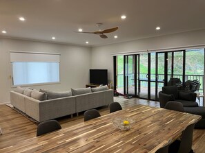 Smart TV, fireplace, DVD player, ping pong