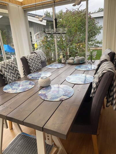 Well equipped summer house near beach consisting of three houses. 10 beds.