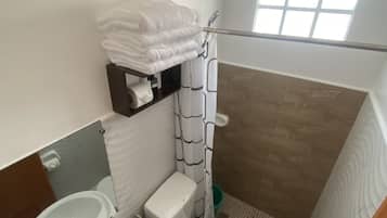 Towels, soap, shampoo, toilet paper