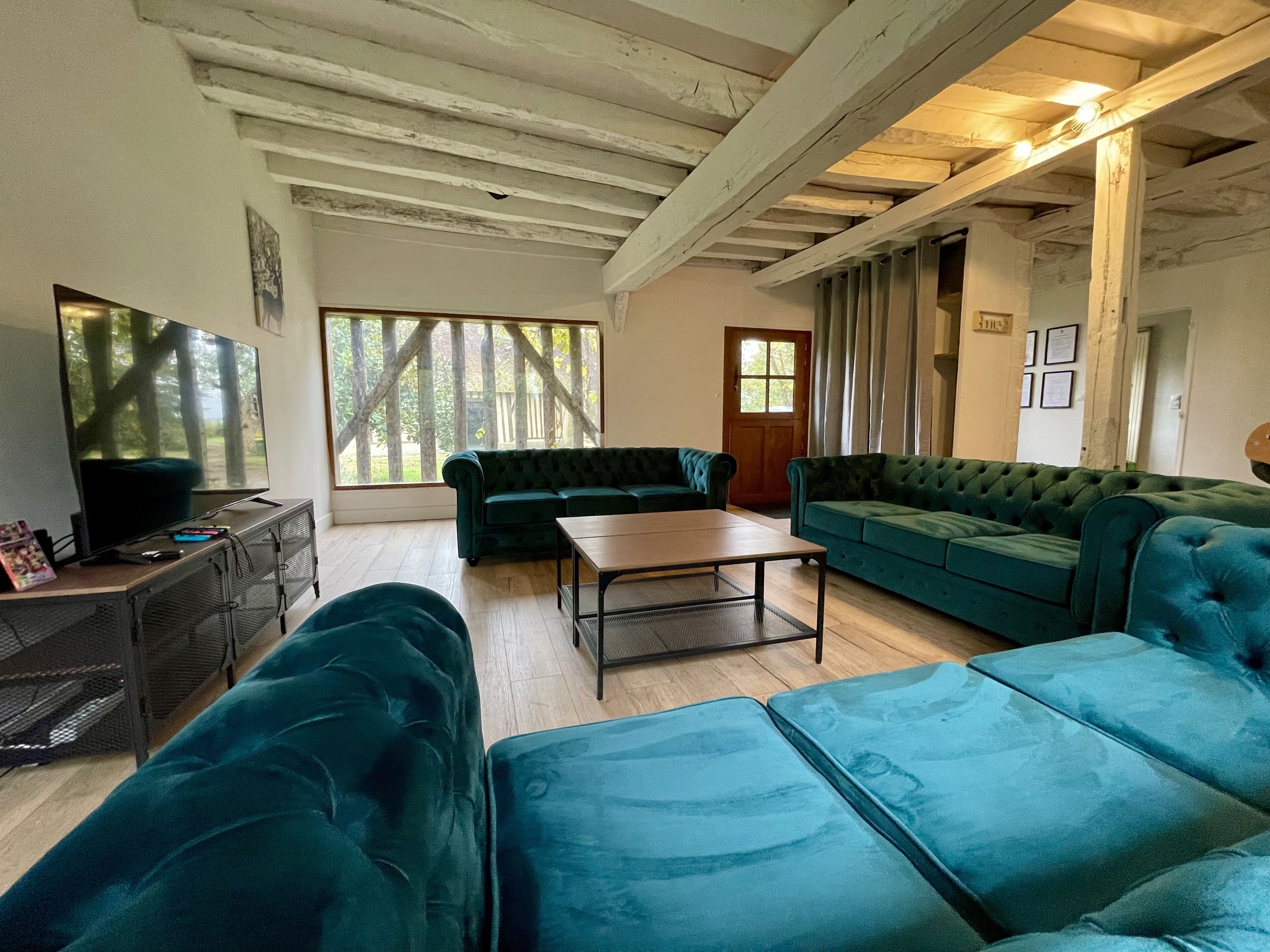 TV, foosball, table tennis, stereo