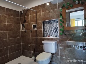 Doccia, asciugamani, sapone, carta igienica