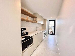 Fridge, microwave, oven, dishwasher