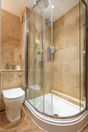 Hair dryer, towels, toilet paper