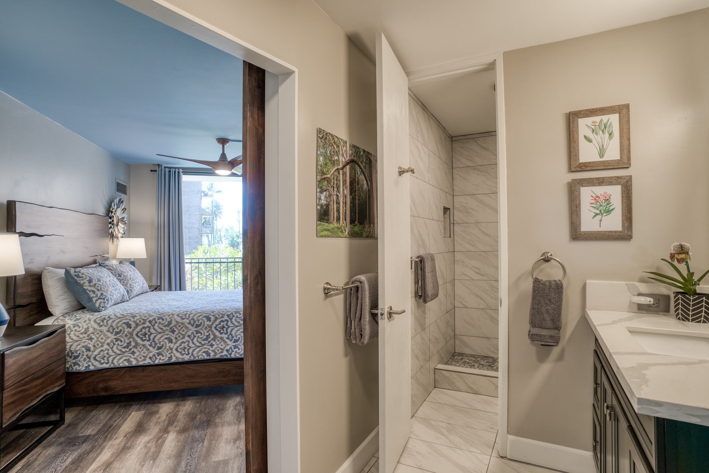 Luxury Condo, 1 Bedroom (KM 205) | Bathroom | Shower, rainfall showerhead, hair dryer, towels