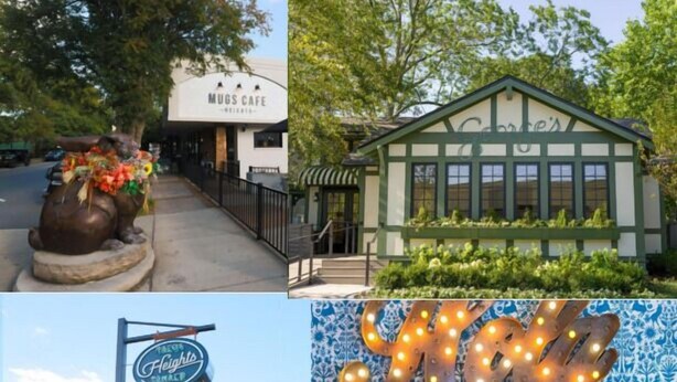 A cafe with a rustic exterior, a signboard, and a dessert display. - Newly Restored 2BR Heights Cottage (Little Rock)